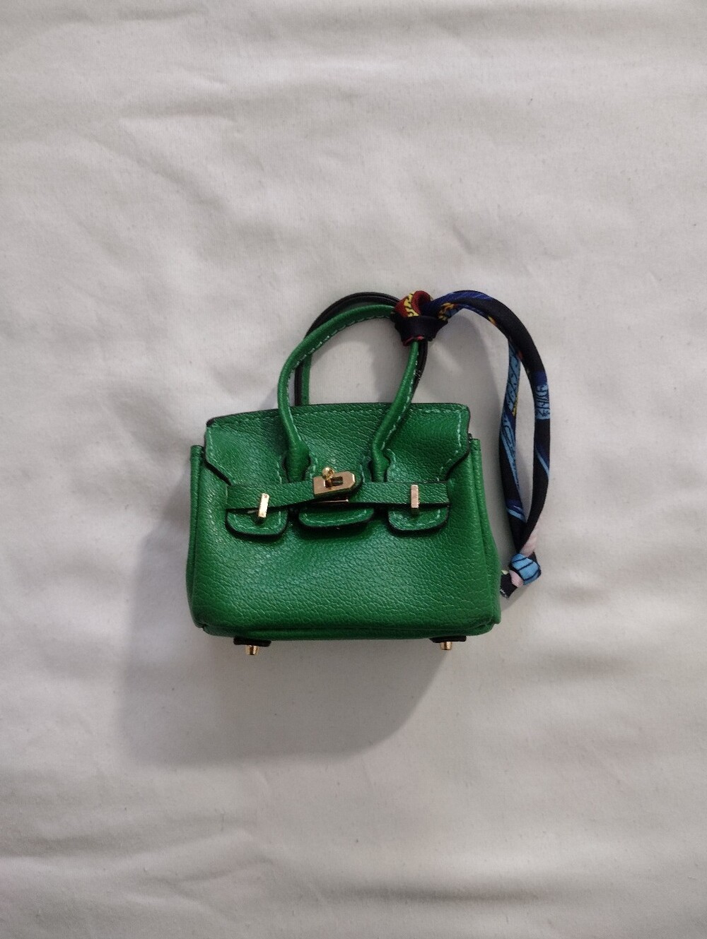 Luxury Green Mini Top-Handle Bag with Scarf Accent Charm